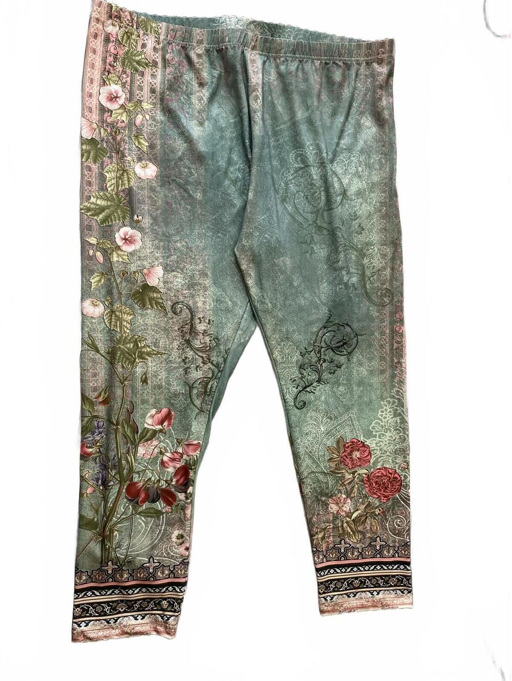 Plus Size Green Floral Leggings 5X